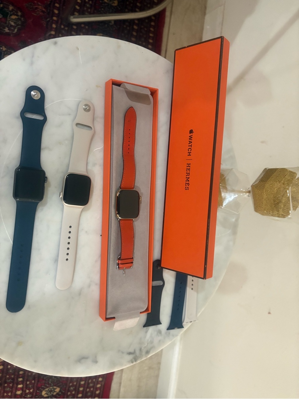Apple Watch Hermès Orange Leather Band Smartwatch Lot of 3 Apple Watches.